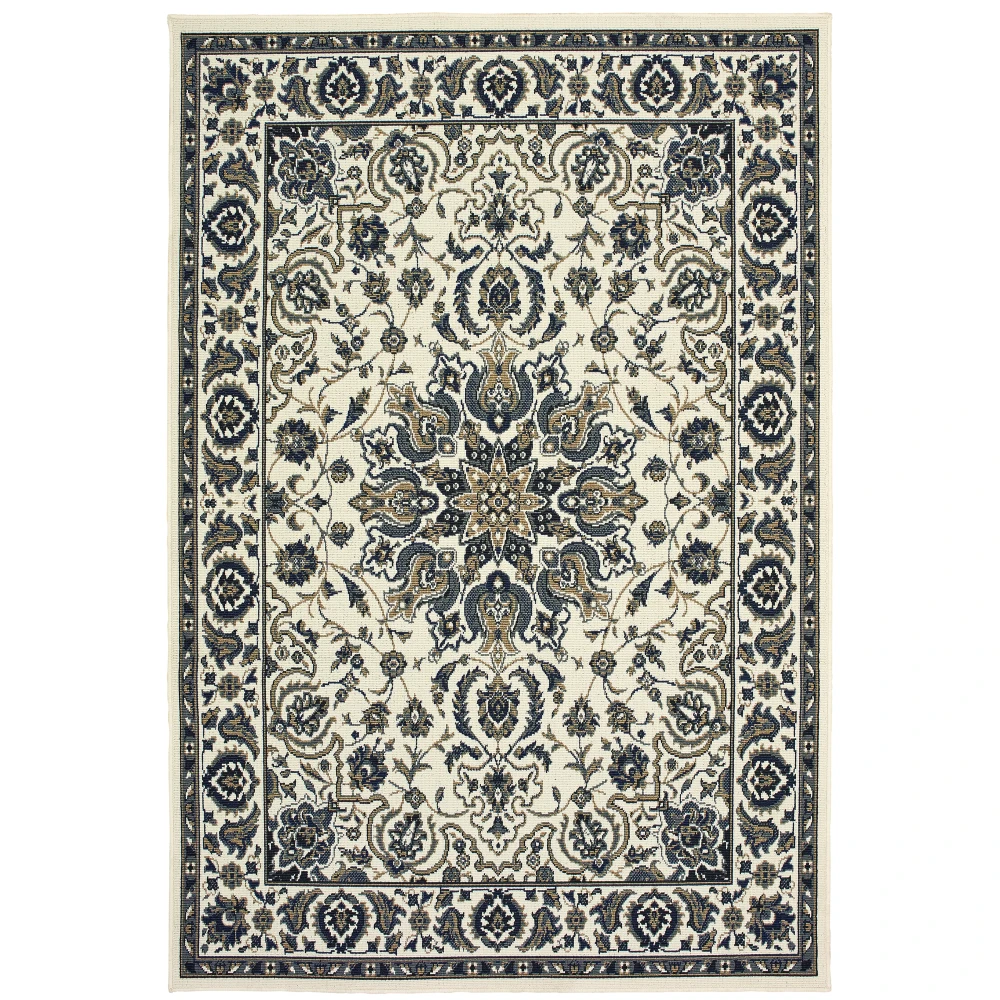 Marina 1248W Ivory/ Navy Indoor/Outdoor Area Rug - 7'10