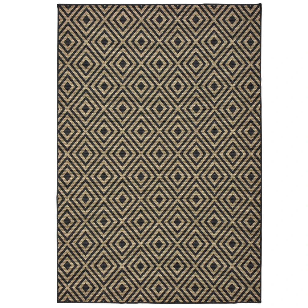 Marina 2335K Black/ Tan Indoor/Outdoor Area Rug - 1'9
