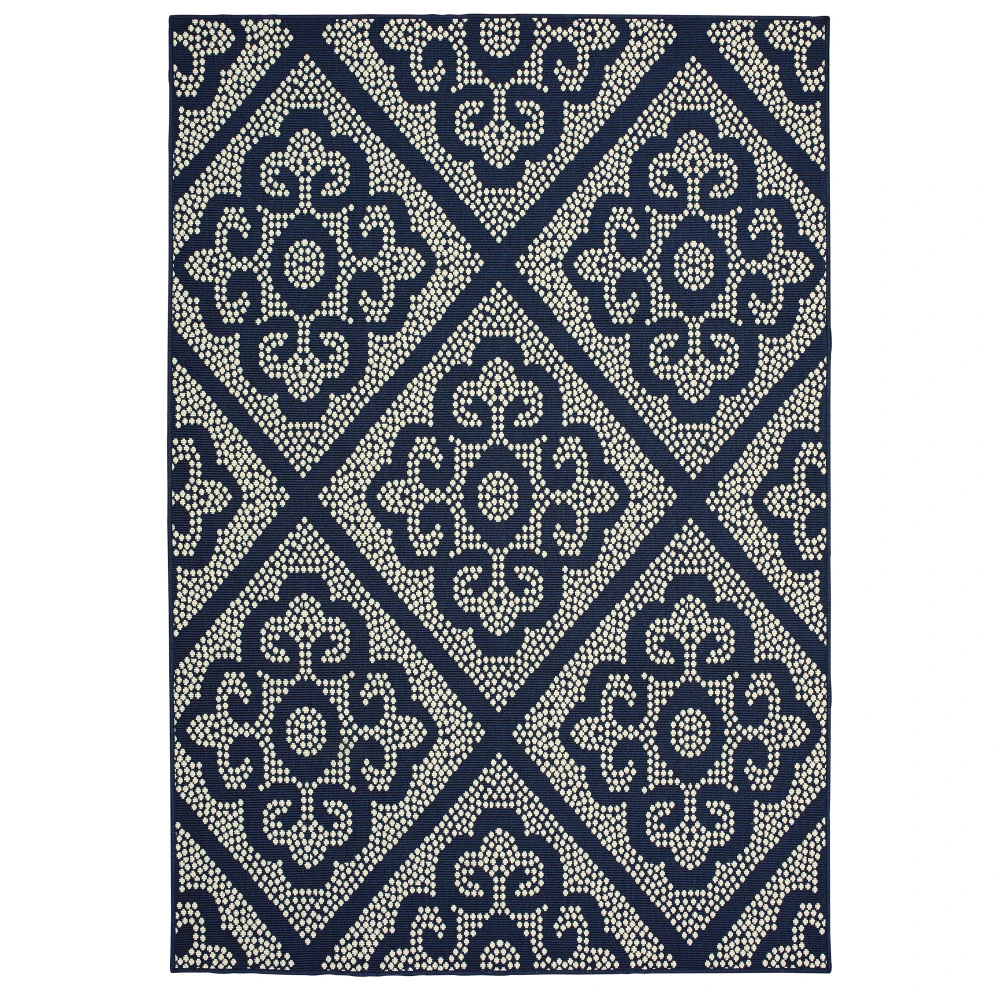 Marina 3804B Navy/ Ivory Indoor/Outdoor Area Rug - 5'3
