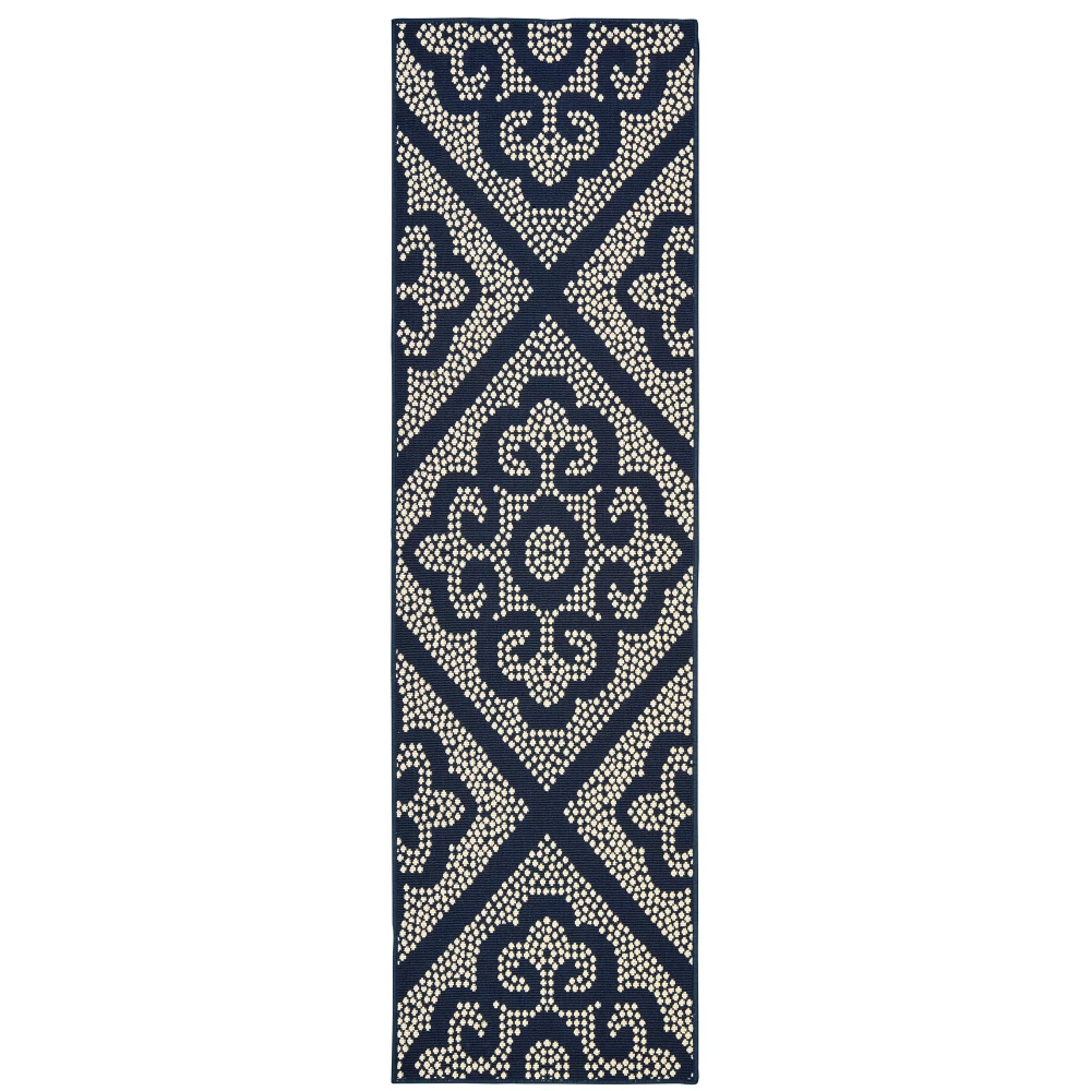Marina 3804B Navy/ Ivory Indoor/Outdoor Area Rug - 2'3