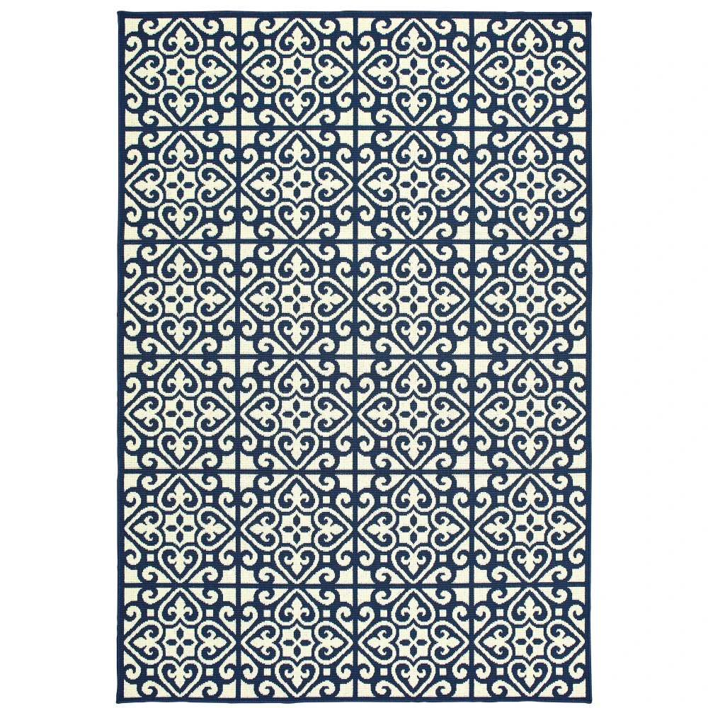 Marina 5927B Ivory/ Navy Indoor/Outdoor Area Rug - 7'10