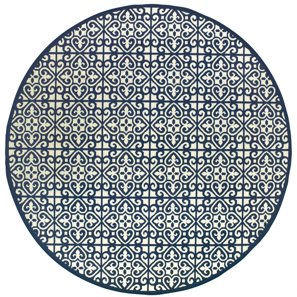 Marina 5927B Ivory/ Navy Indoor/Outdoor Area Rug - 7'10