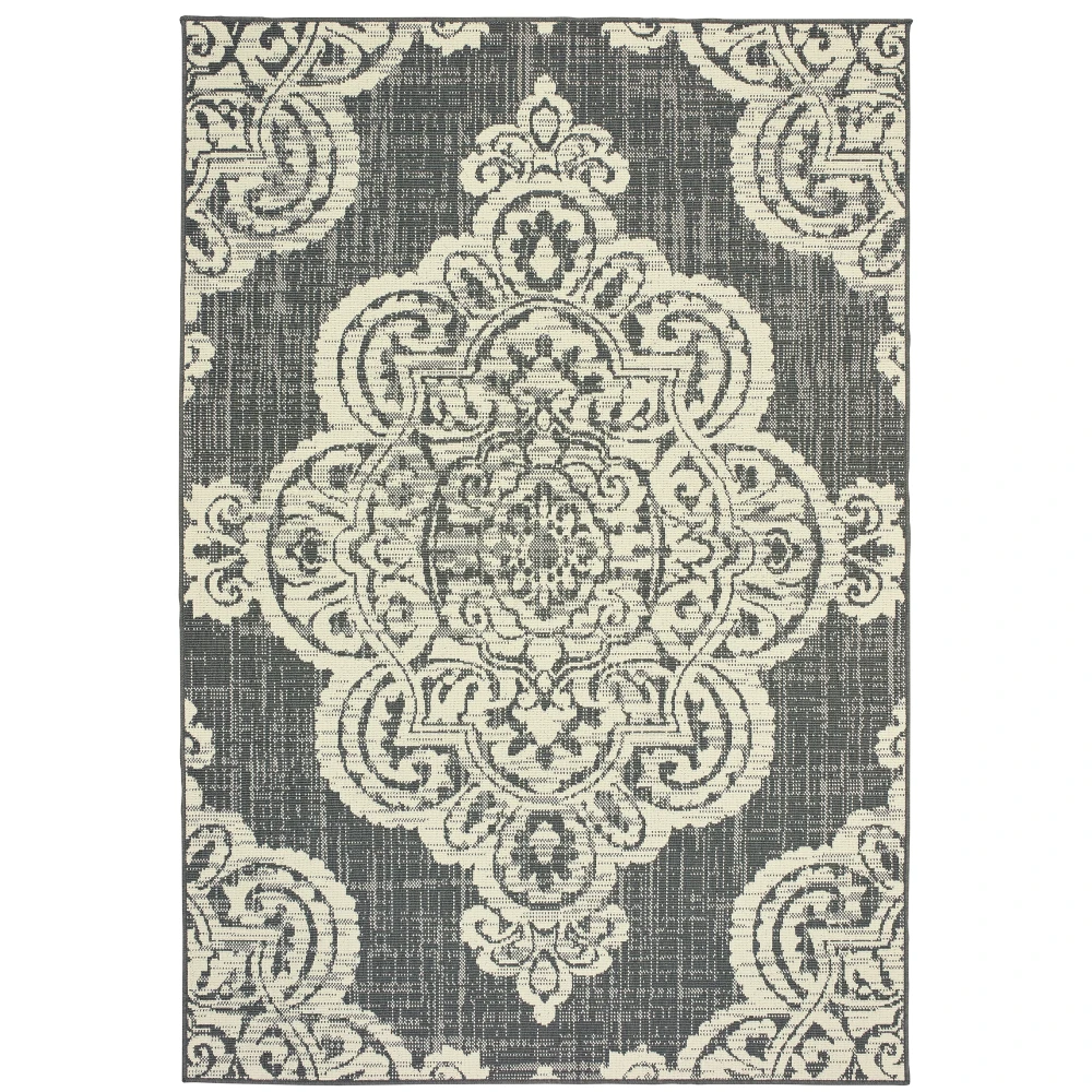 Marina 5929E Grey/ Ivory Indoor/Outdoor Area Rug - 6'7