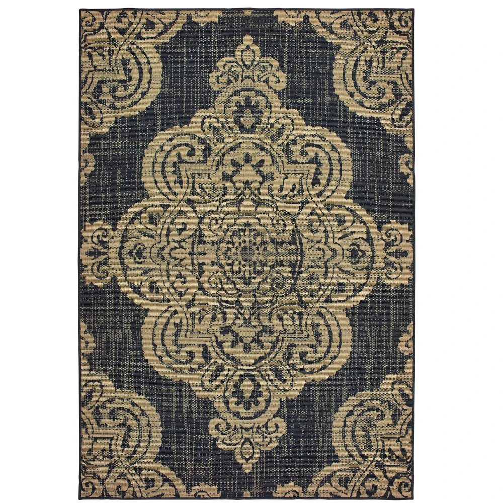 Marina 5929K Black/ Tan Indoor/Outdoor Area Rug - 6'7
