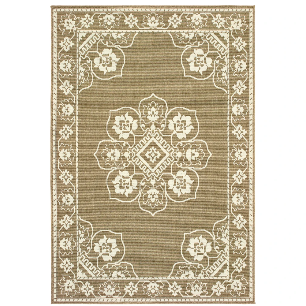 Marina 7764J Tan/ Ivory Indoor/Outdoor Area Rug - 5'3