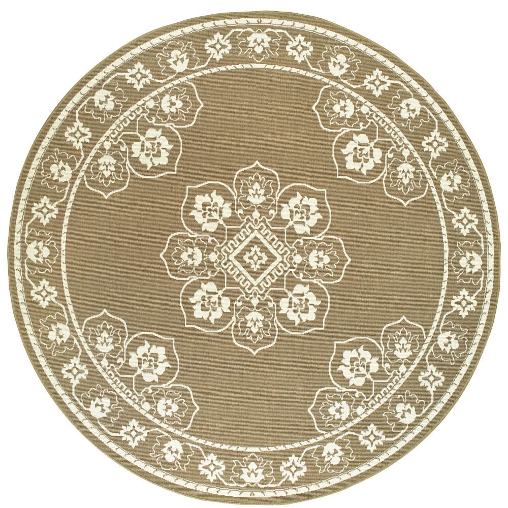 Marina 7764J Tan/ Ivory Indoor/Outdoor Area Rug - 7'10