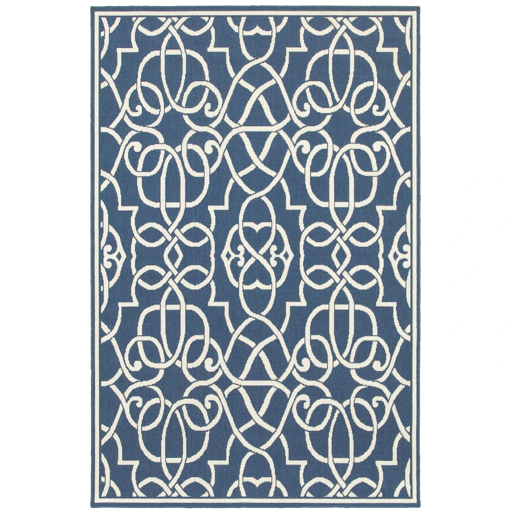 Meridian 2205B Navy/ Ivory Indoor/Outdoor Area Rug - 7'10