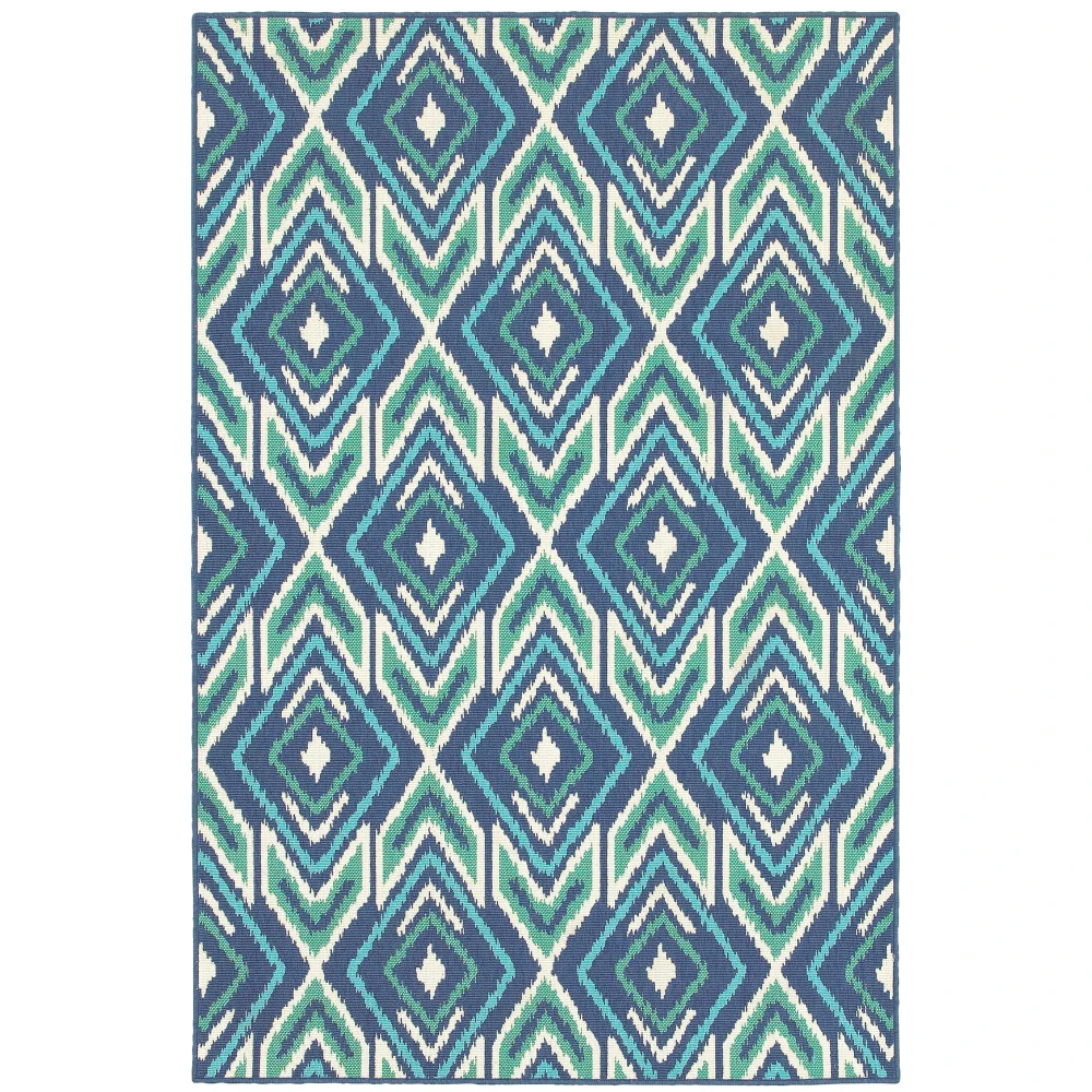 Meridian 2209B Navy/ Green Indoor/Outdoor Area Rug - 5'3