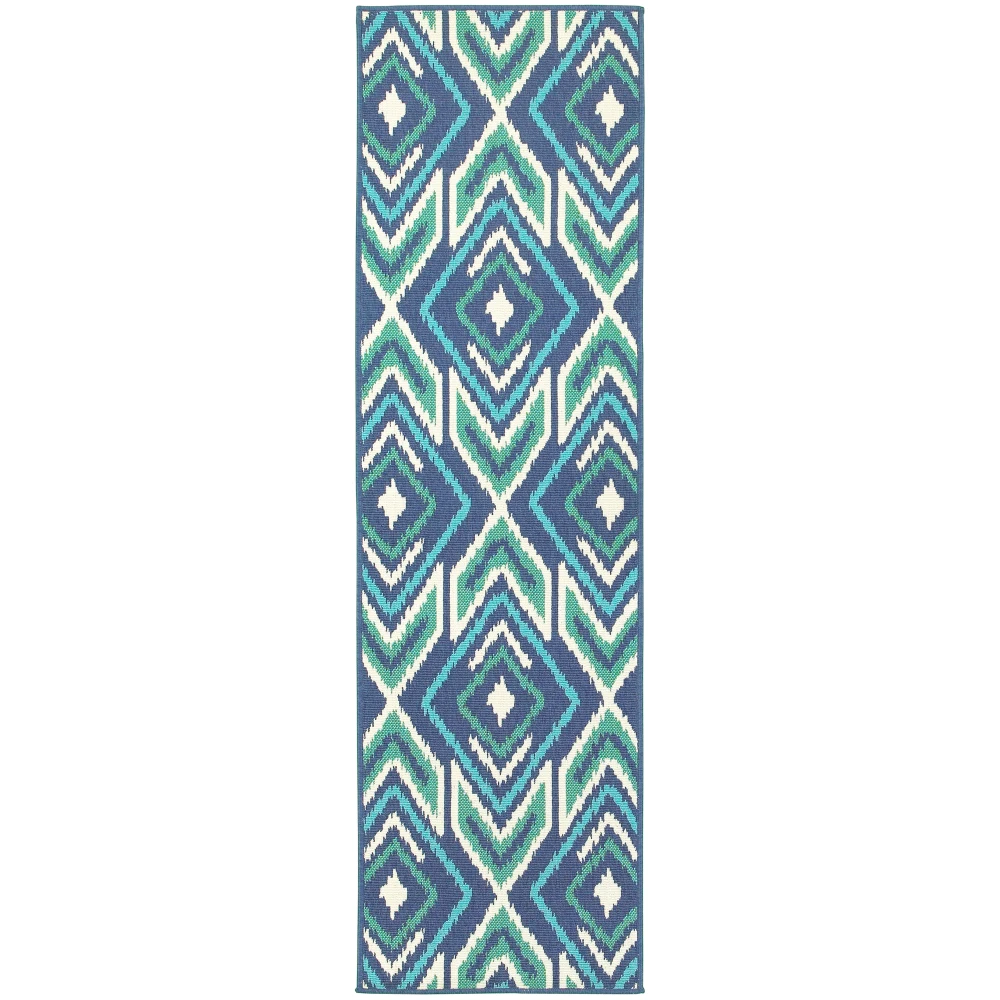 Meridian 2209B Navy/ Green Indoor/Outdoor Area Rug - 2'3