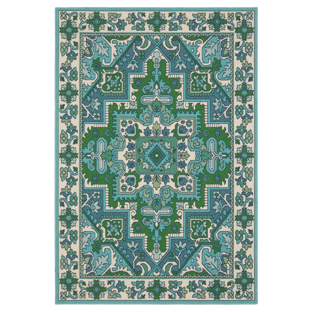 Meridian 2808G Blue/ Green Indoor/Outdoor Area Rug - 5'3