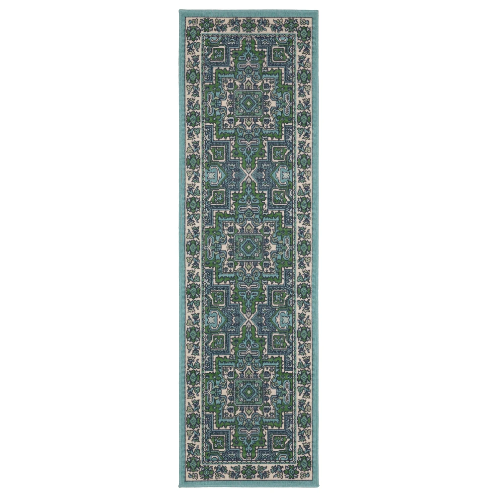 Meridian 2808G Blue/ Green Indoor/Outdoor Area Rug - 2'3