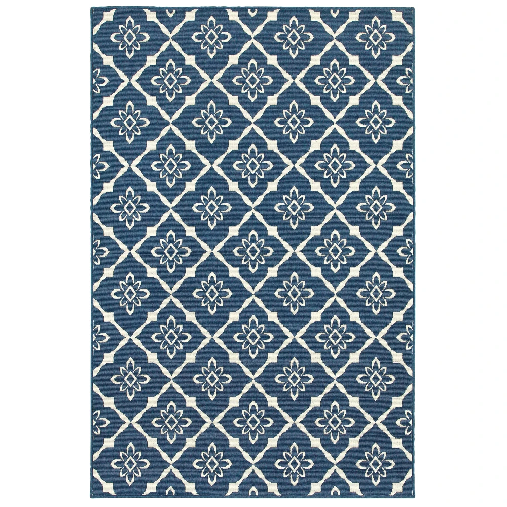 Meridian 5703B Navy/ Ivory Indoor/Outdoor Area Rug - 1'10