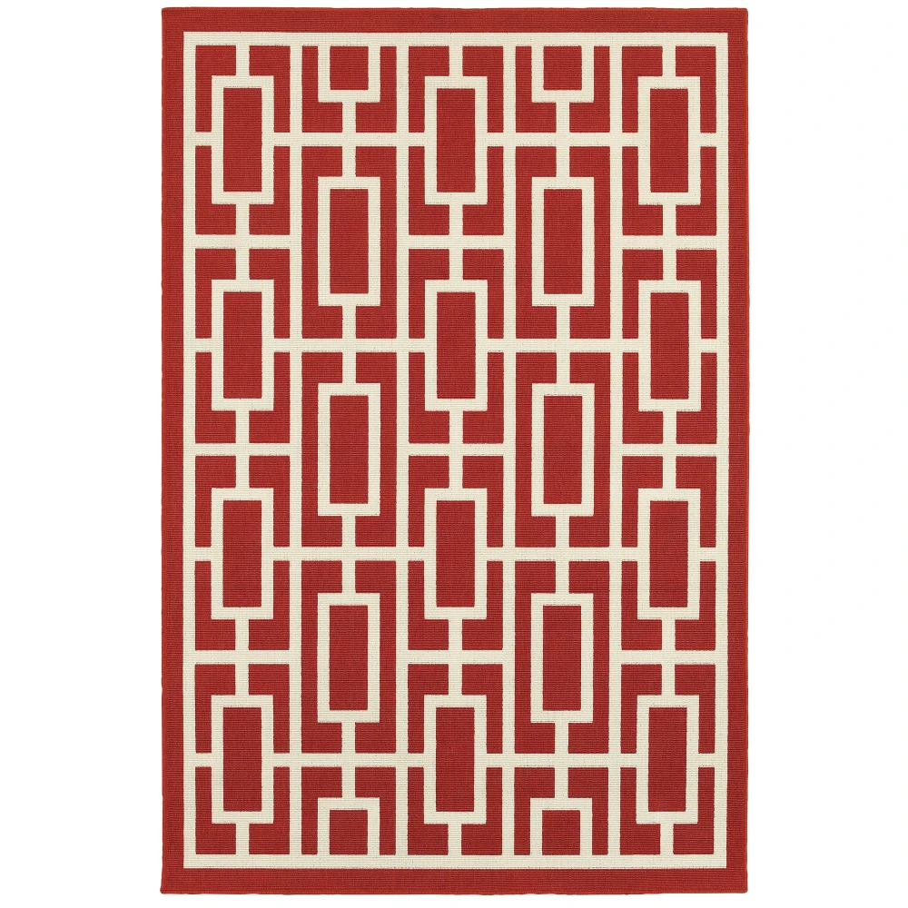 Meridian 9754R Red/ Ivory Indoor/Outdoor Area Rug - 5'3