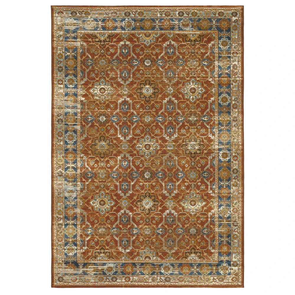 Naples 1204X Rust/ Blue Indoor/Outdoor Area Rug - 5'3