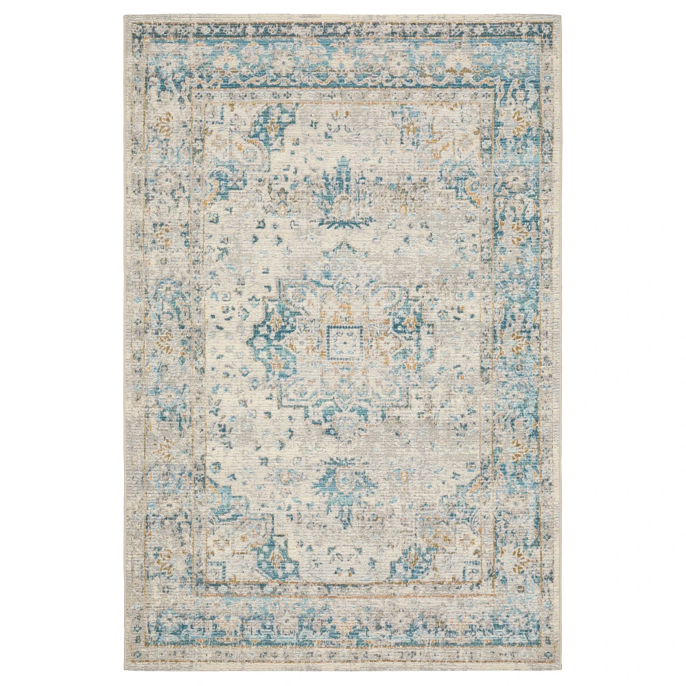 Naples 1221X Grey/ Teal Indoor/Outdoor Area Rug - 9'10