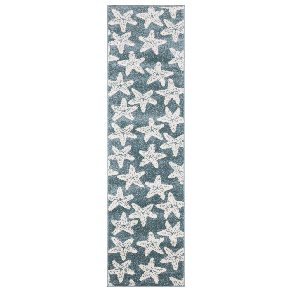 Quinn QUI02 Blue/ Ivory Indoor Area Rug - 2' x 7'