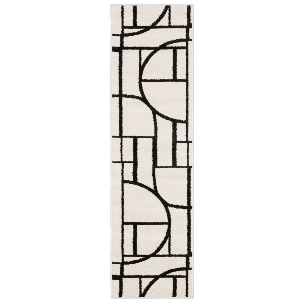 Quinn QUI06 Ivory/ Black Indoor Area Rug - 2' x 7'