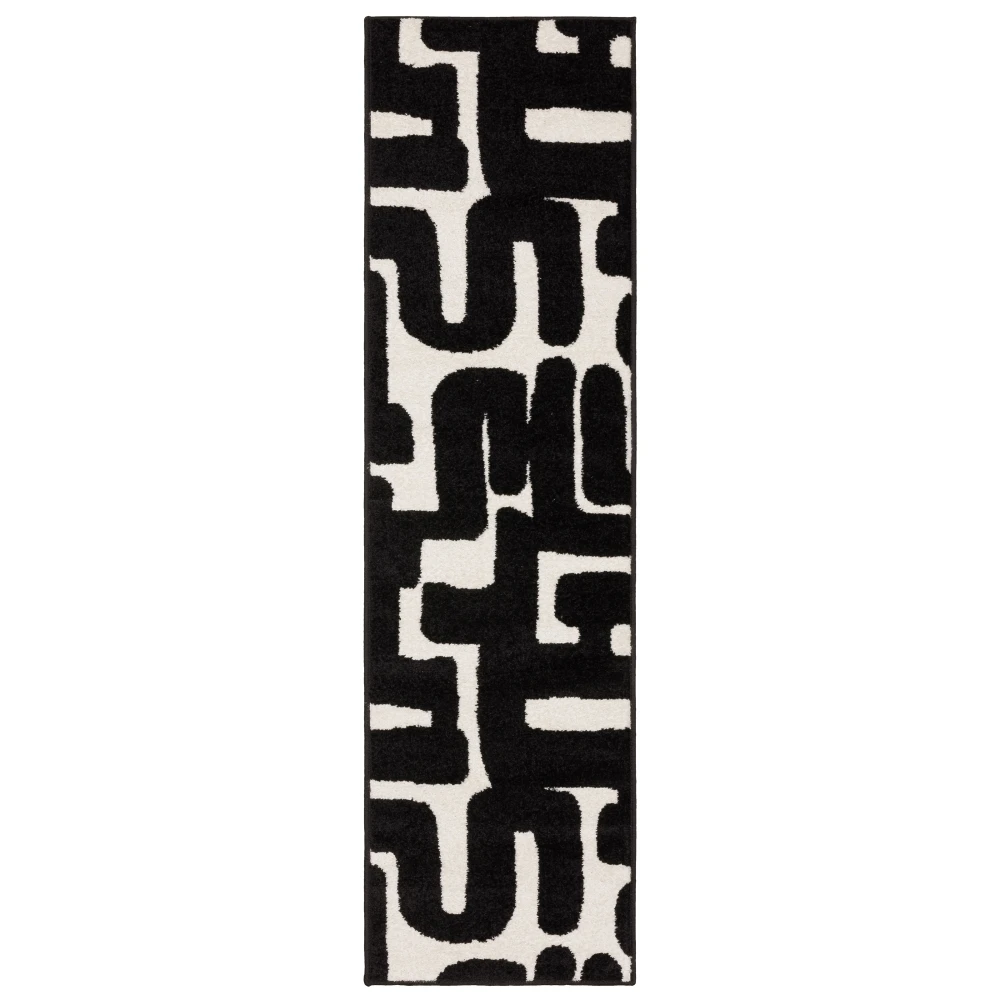 Quinn QUI08 Black/ Ivory Indoor Area Rug - 2' x 7'