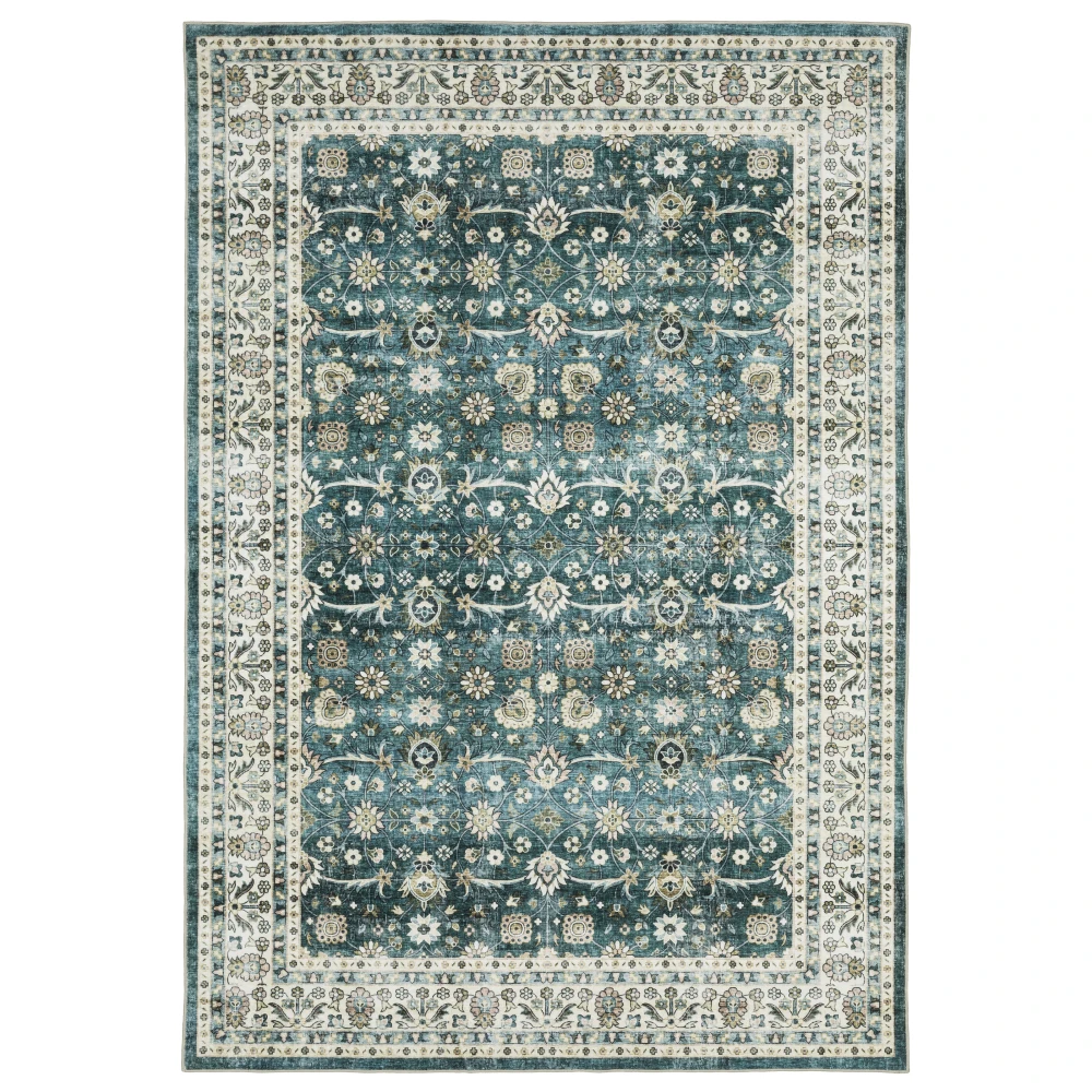 Sumter SUM08 Teal/ Ivory Indoor Area Rug - 7'6