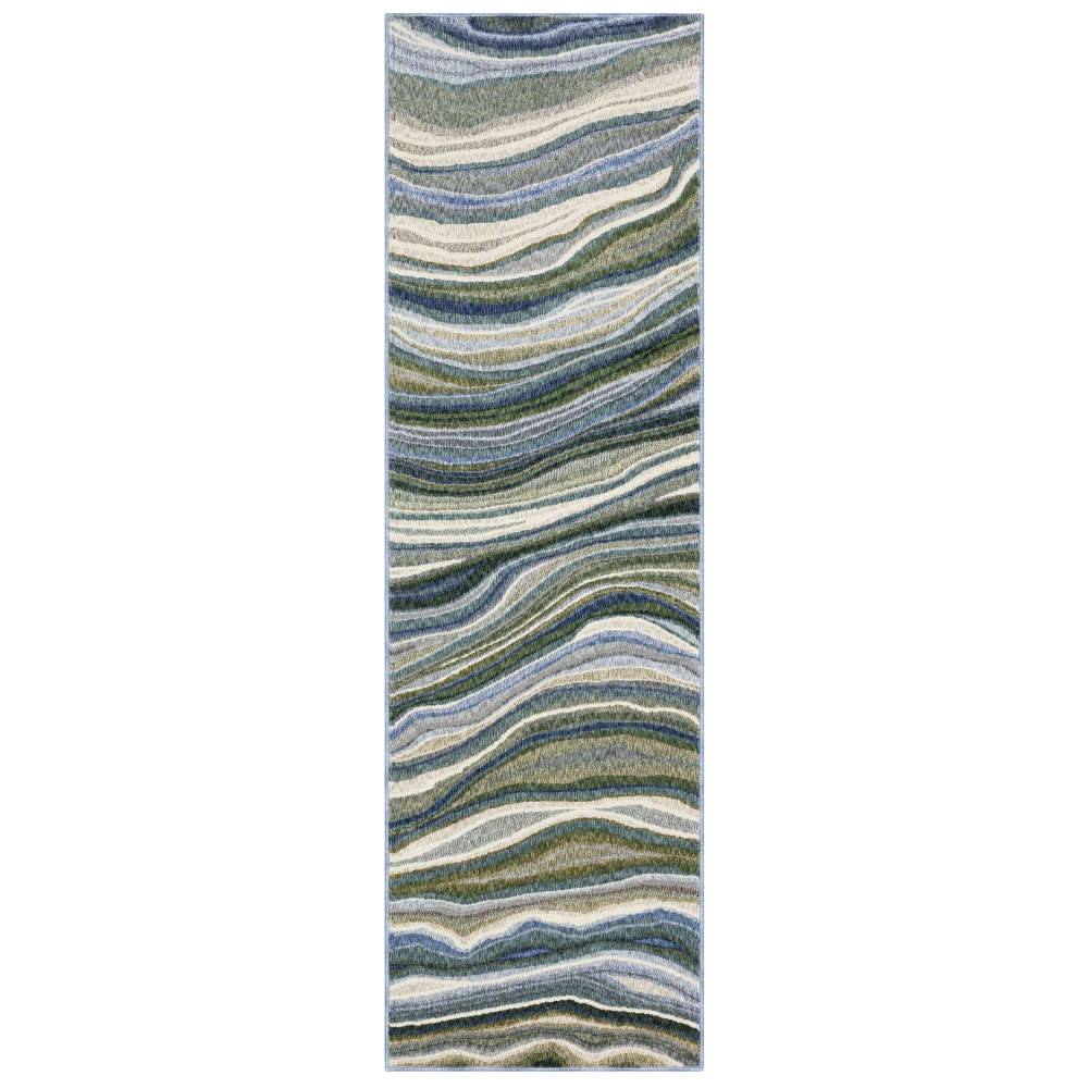 Tisdell TIS10 Green/ Blue Indoor Area Rug - 2'3