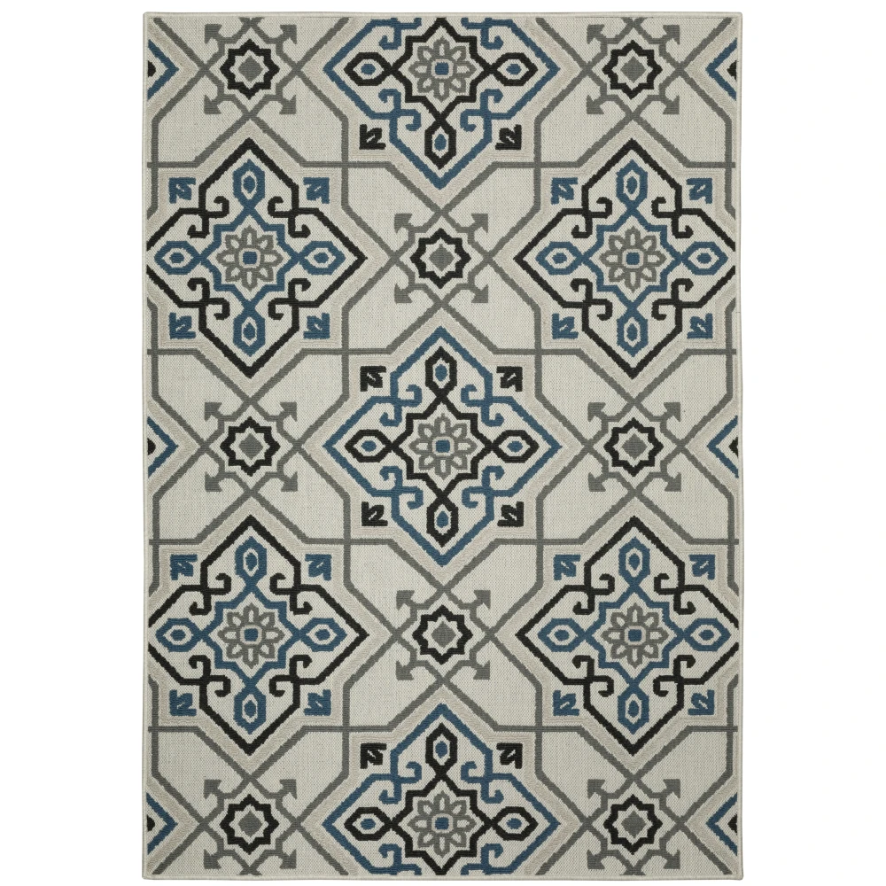 Torrey 004Y1 Light Grey/ Blue Indoor/Outdoor Area Rug - 3'3