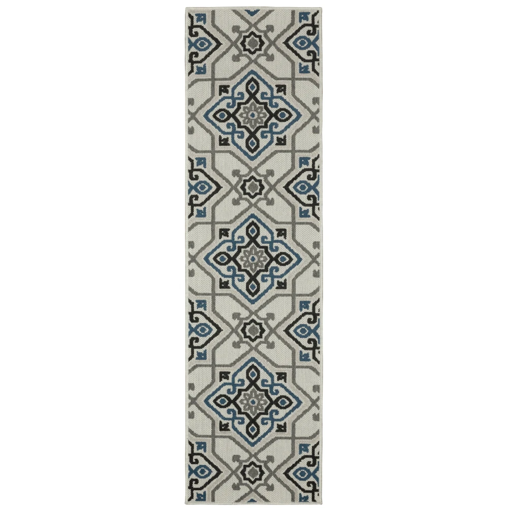 Torrey 004Y1 Light Grey/ Blue Indoor/Outdoor Area Rug - 1'10