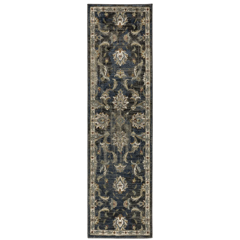 Venice 4333B Charcoal/ Blue Indoor Area Rug - 2'3