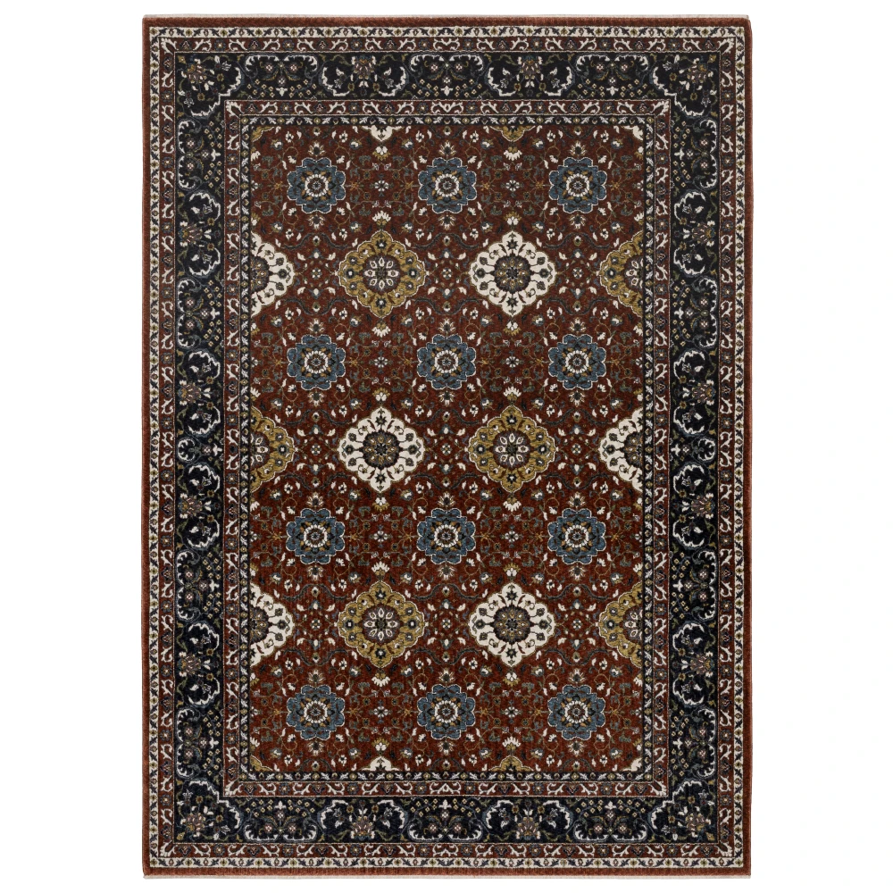 Vivian VI04B Red/ Navy Indoor Area Rug - 6'7