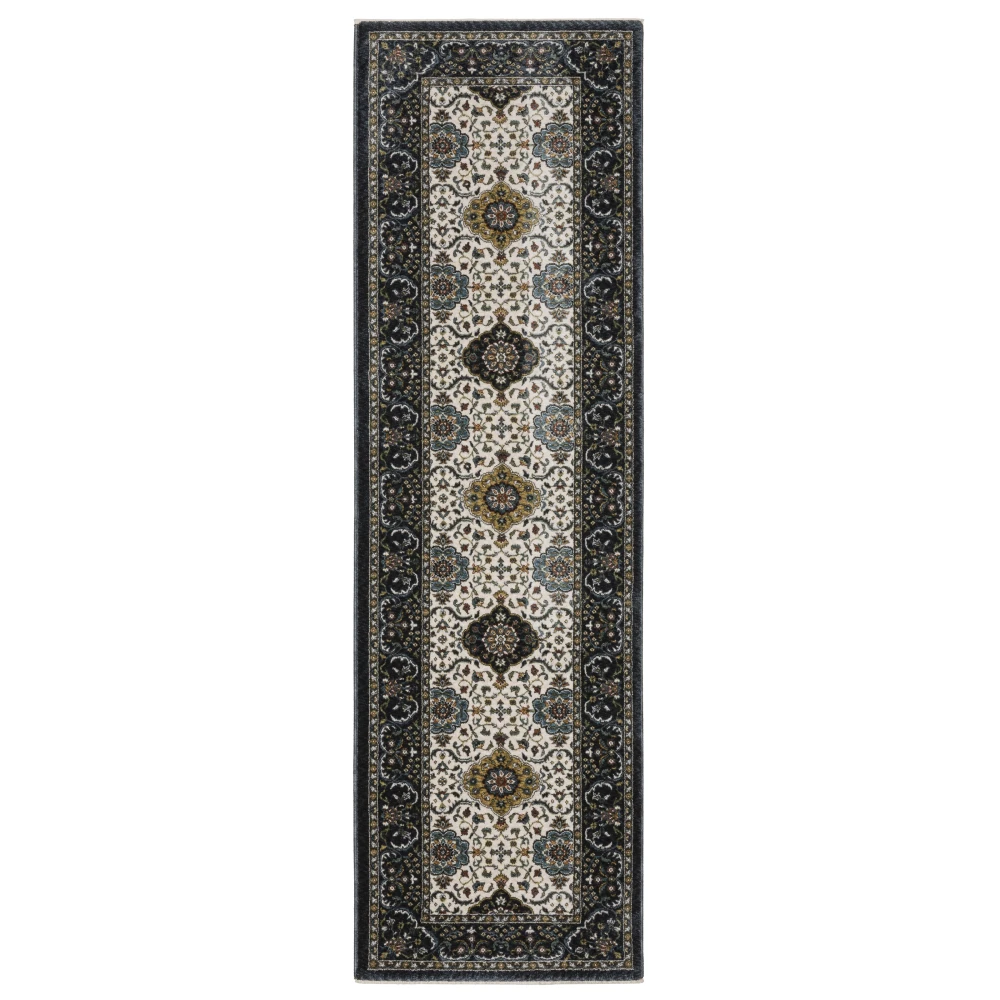Vivian VI04D Ivory/ Navy Indoor Area Rug - 2'3