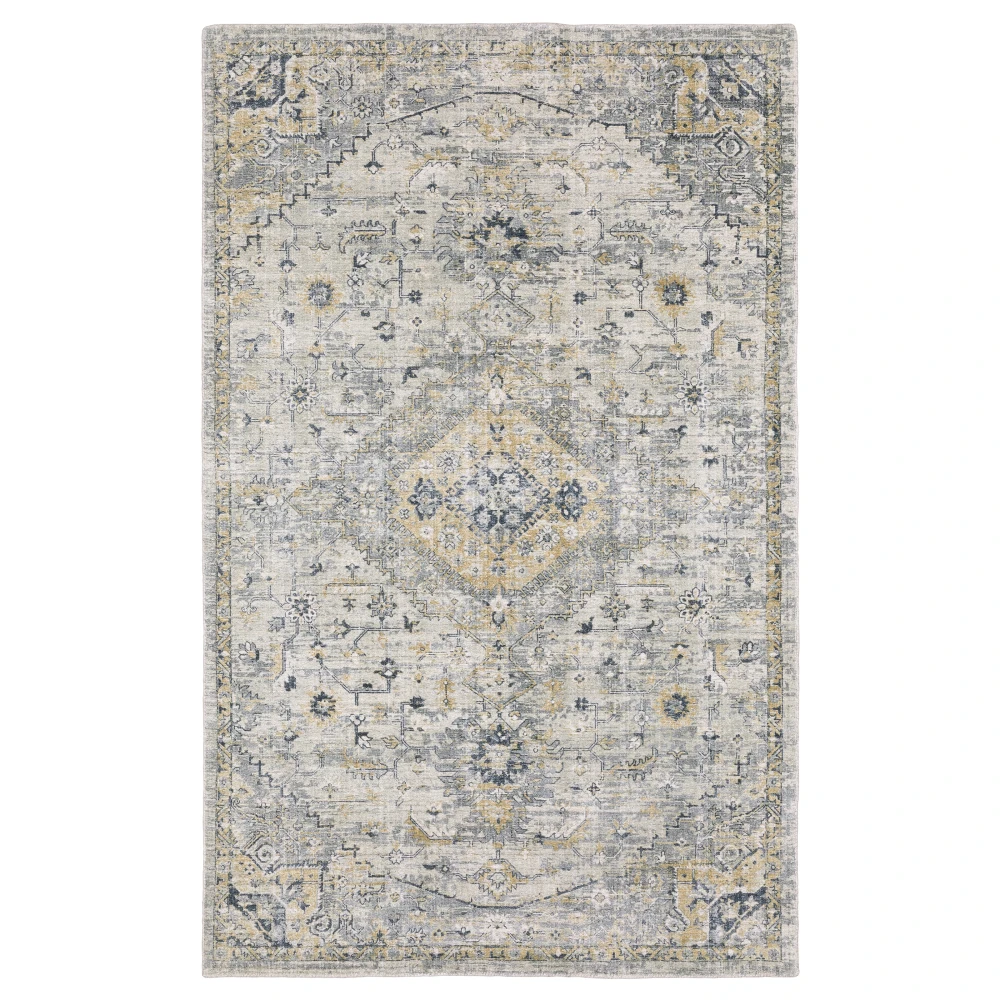 Windham WIN03 Grey/ Gold Indoor Area Rug - 8' x 10'
