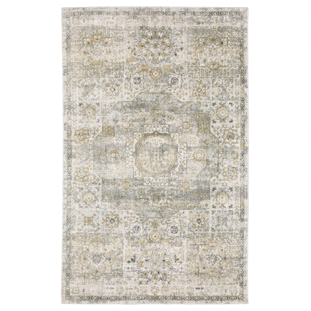 Windham WIN05 Grey/ Gold Indoor Area Rug - 9' x 12'