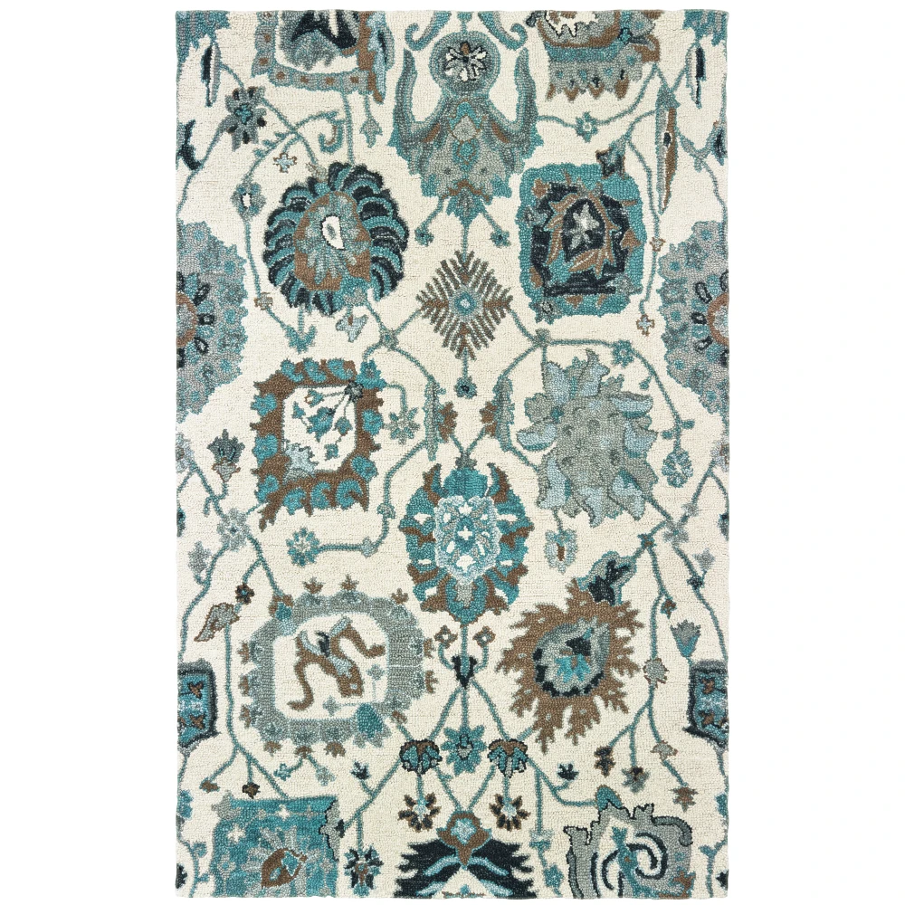 Zahra 75503 Ivory/ Blue Indoor Area Rug - 5' x 8'