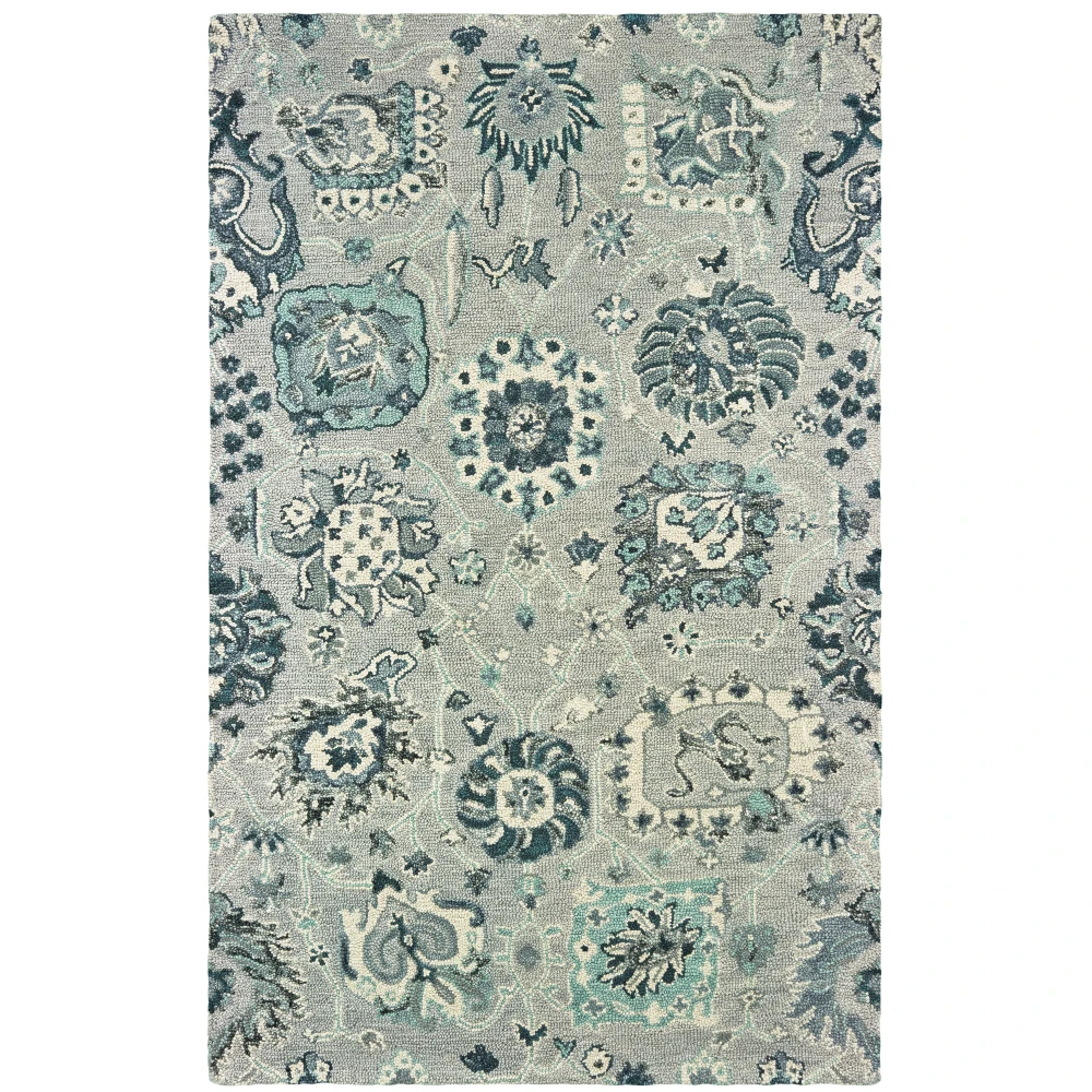 Zahra 75508 Grey/ Blue Indoor Area Rug - 3'6