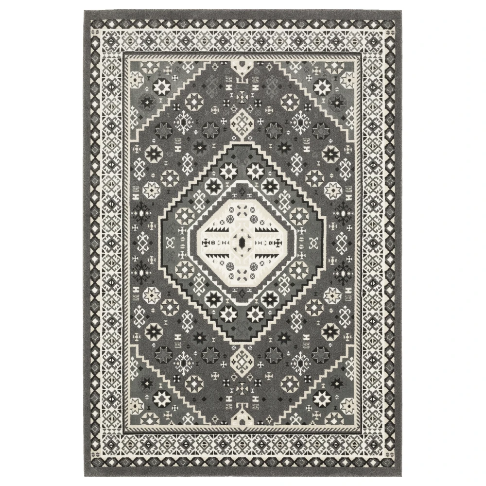 Raylan RAY02 Grey/ Ivory Indoor Area Rug - 9'10