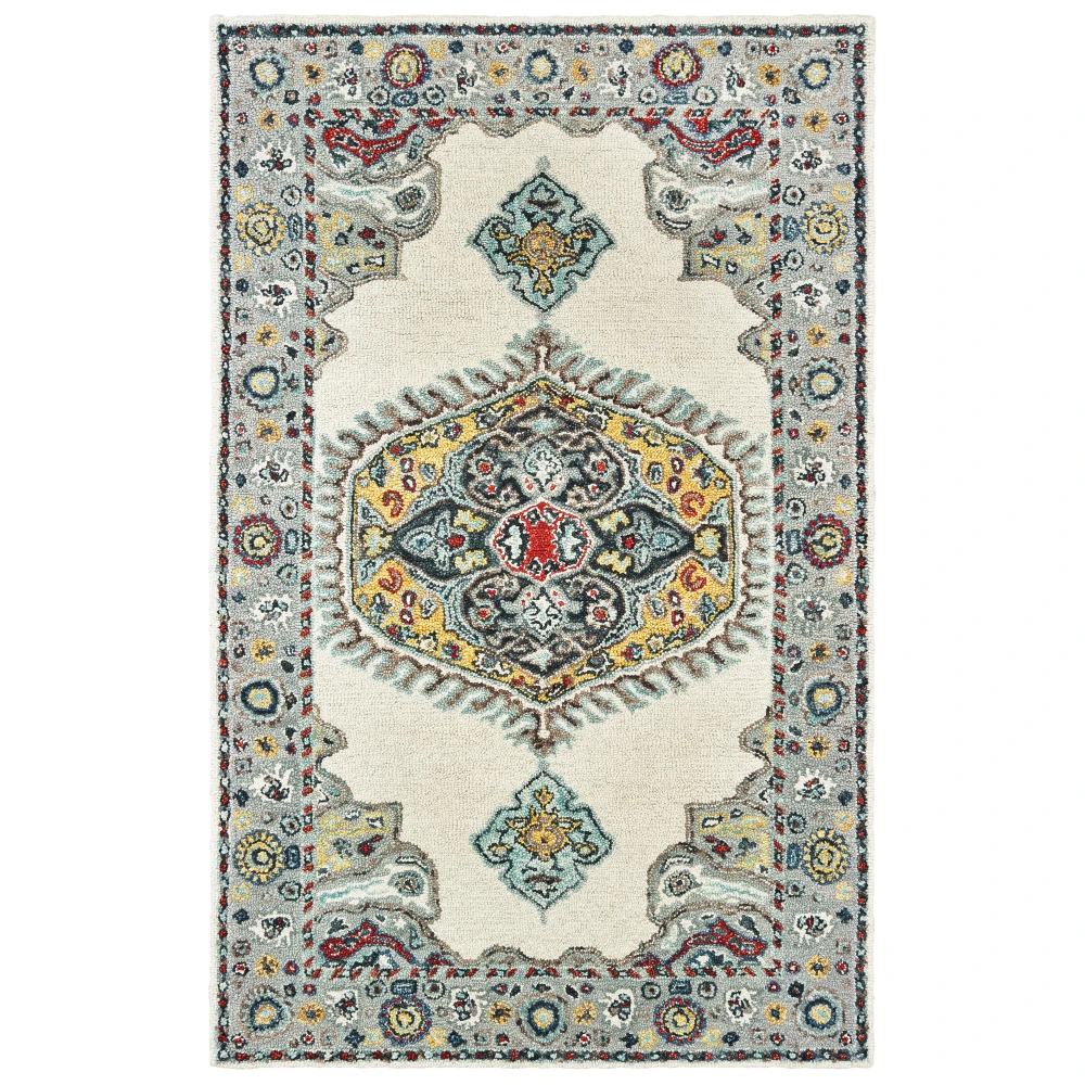 Zahra 75505 Ivory/ Grey Indoor Area Rug - 10' x 13'