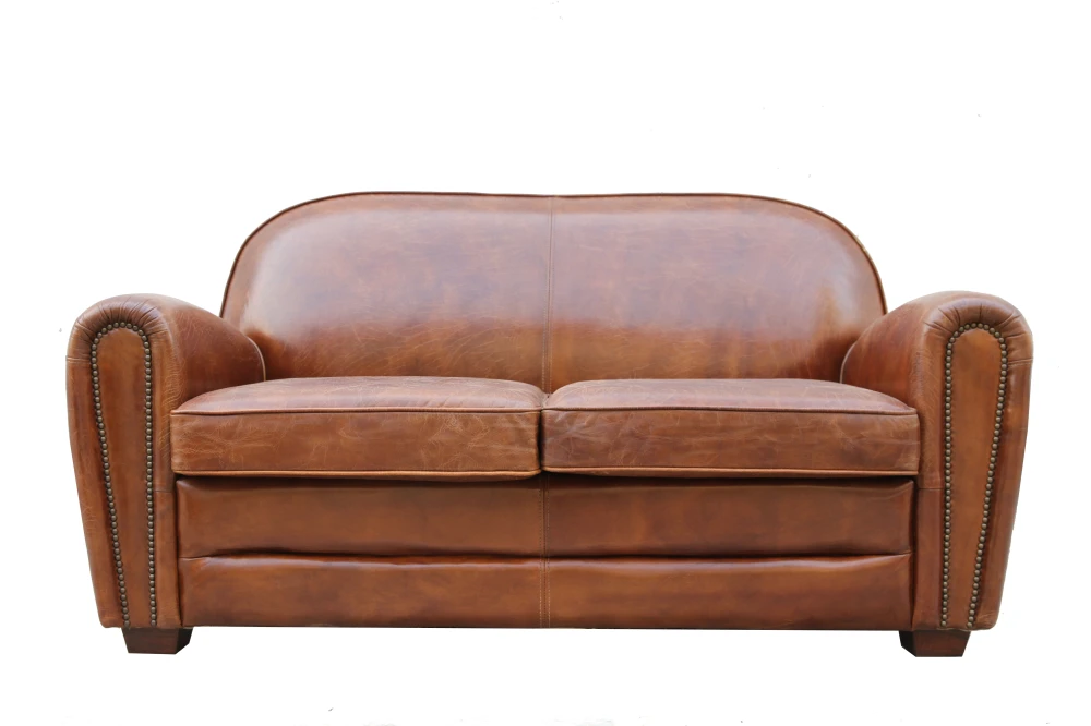 Pasargad Home Paris Club Top Grain Leather Tufted Loveseat