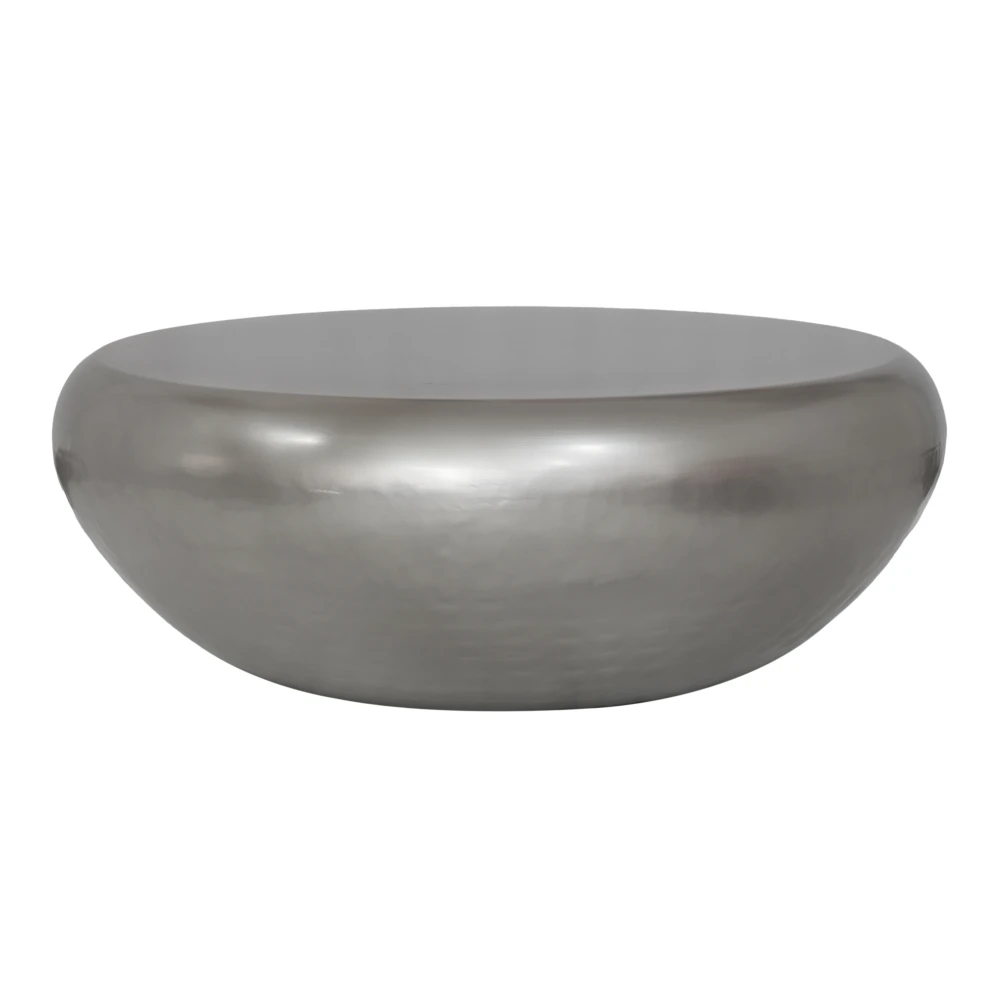 Pasargad Home Helios Hand-Forged Drum Coffee Table, Silver