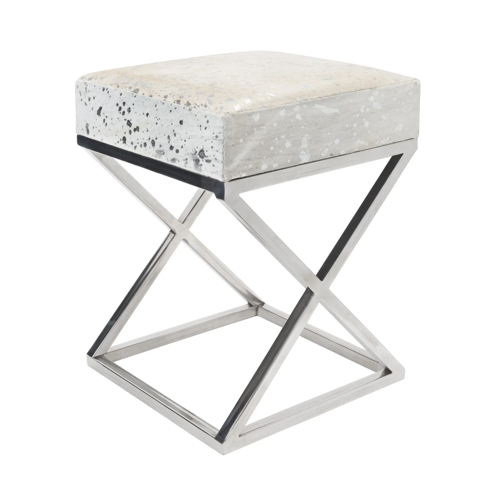 Pasargad Home Safari Steel & Cowhide Silver Bench