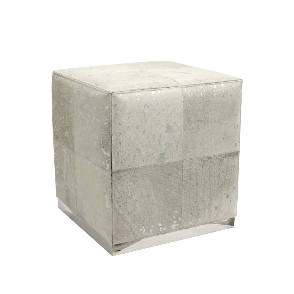 Pasargad Home Safari Steel & Cowhide Silver Ottoman