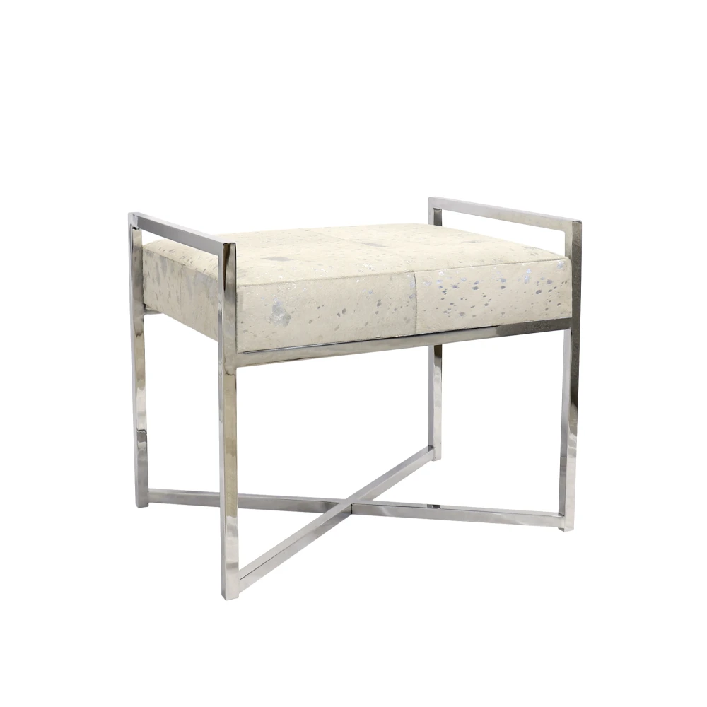 Pasargad Home Safari Steel & Cowhide Silver Bench