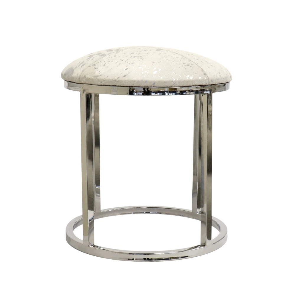 Pasargad Home Safari Steel & Cowhide Silver Stool