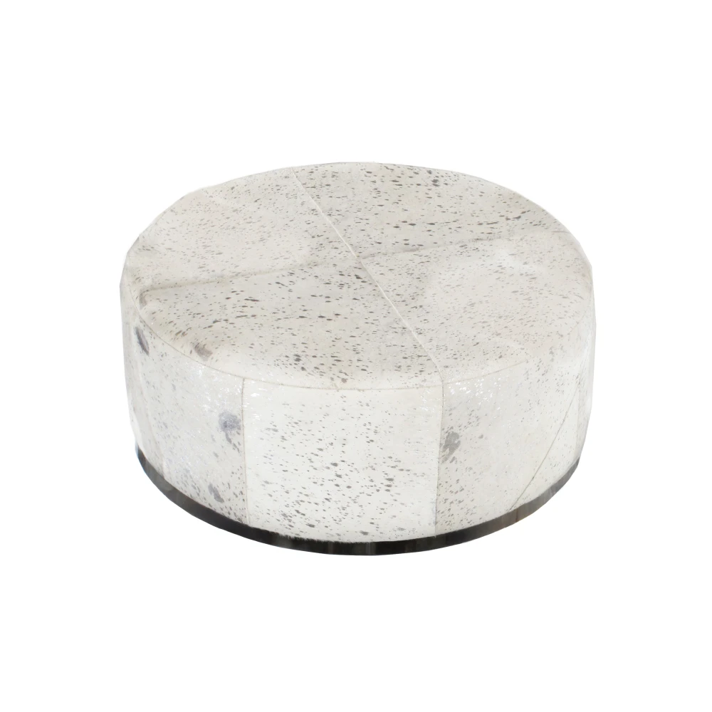 Pasargad Home Safari Steel & Cowhide Silver Ottoman