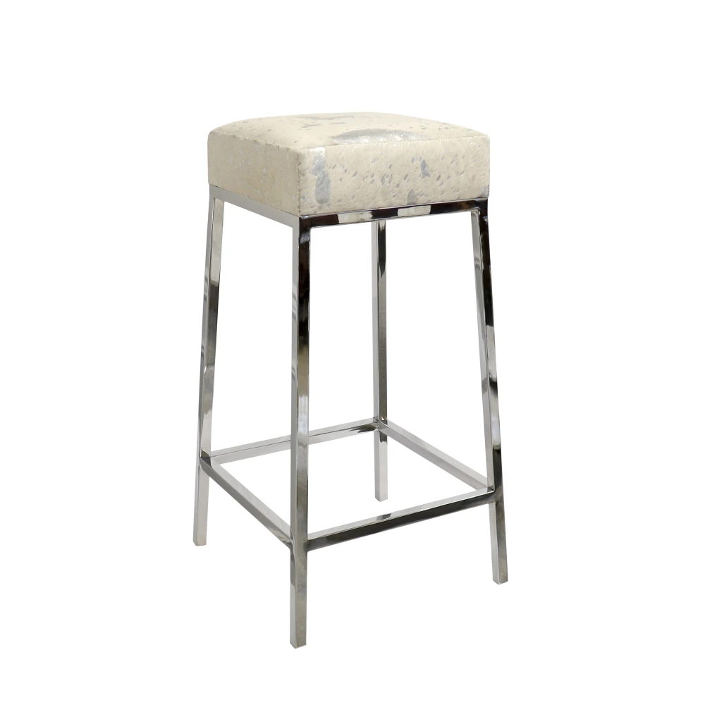 Pasargad Home Safari Steel & Cowhide Silver Stool
