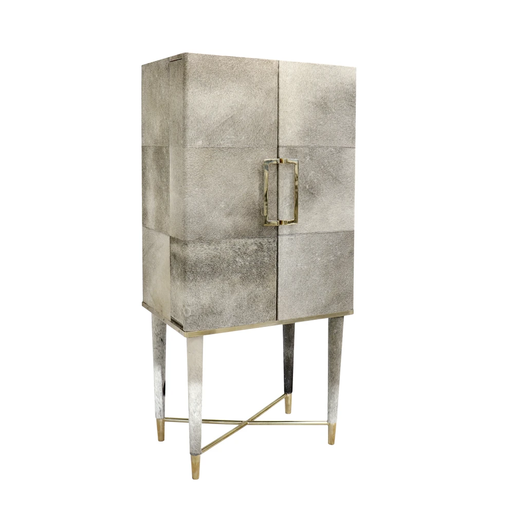 Pasargad Home Safari Steel & Cowhide Silver Cabinet