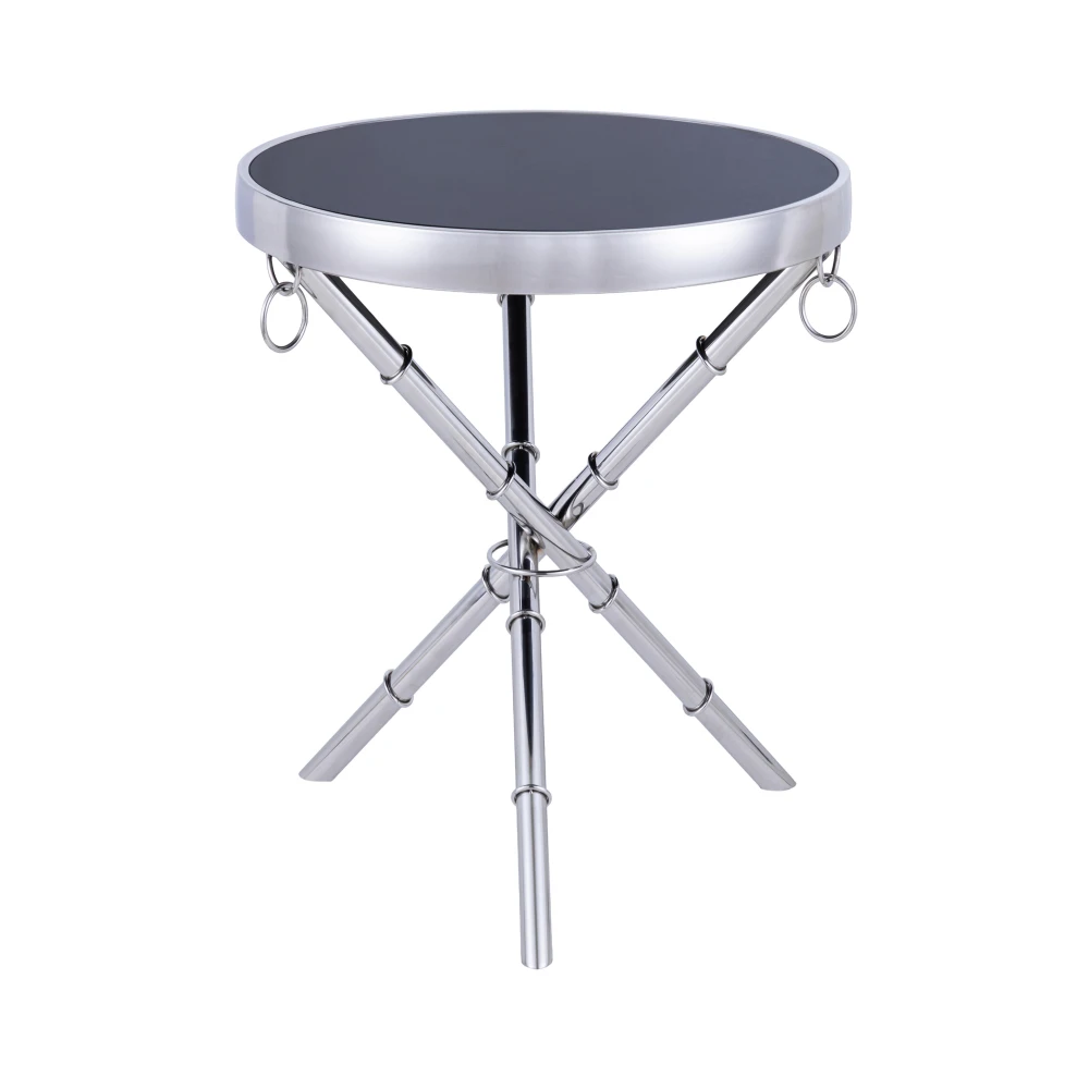 Pasargad Home Eloise Tempered Glass Ringed Side Table, Silver