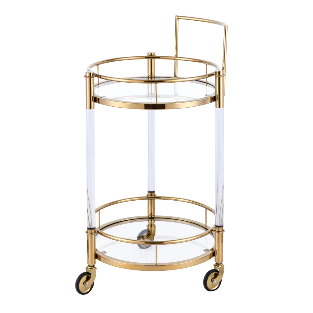 Pasargad Home Crystallin 2-Tier  Bar Cart with Gold Accents & Wheels