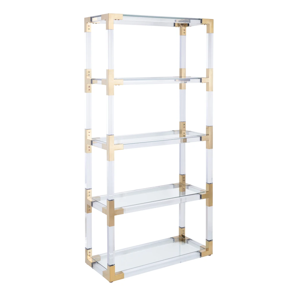 Pasargad Home  Mira Modern Glass Etagere Bookcase with Gold Accents & Acrylic Frame – 4 Shelf