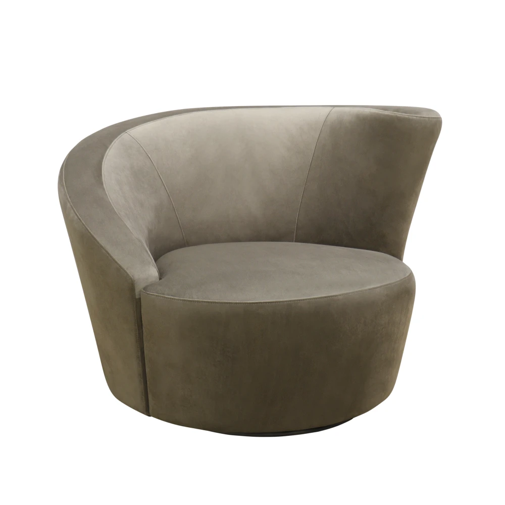 Pasargad Home Vicenza Velvet Upholstered Swivel Base Crescent Chair, Mocha