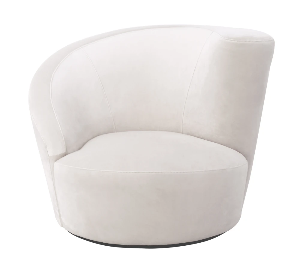 Pasargad Home Vicenza Velvet Upholstered Swivel Base Crescent Chair, White