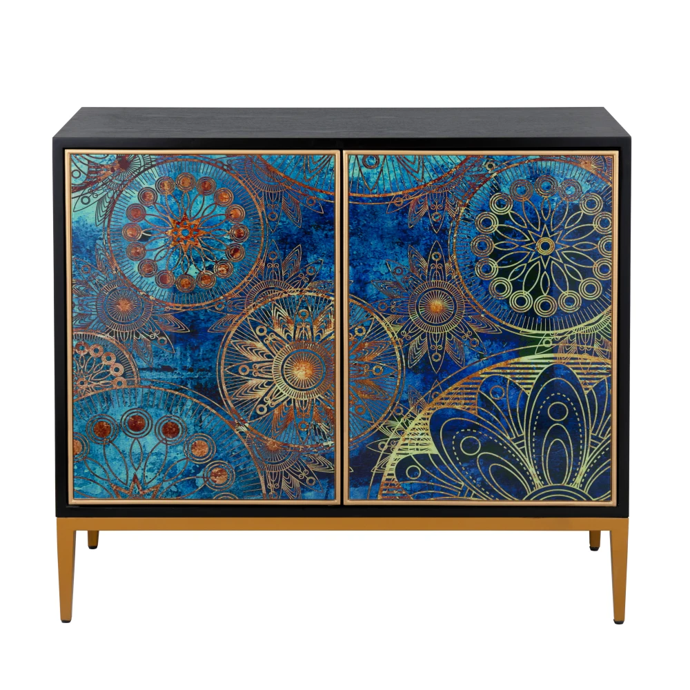 Pasargad Home Eclipta Modern Accent Cabinet with Black Finish & Gold Metal Legs